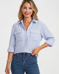 Winona Camicia Donna – Cotone e Lino, Righe, Collo a V, Tasche e Maniche Lunghe