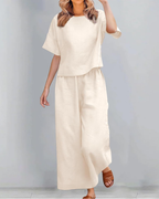 Ensemble Madeline pour femme en lin et coton – T-shirt et pantalon large grande taille