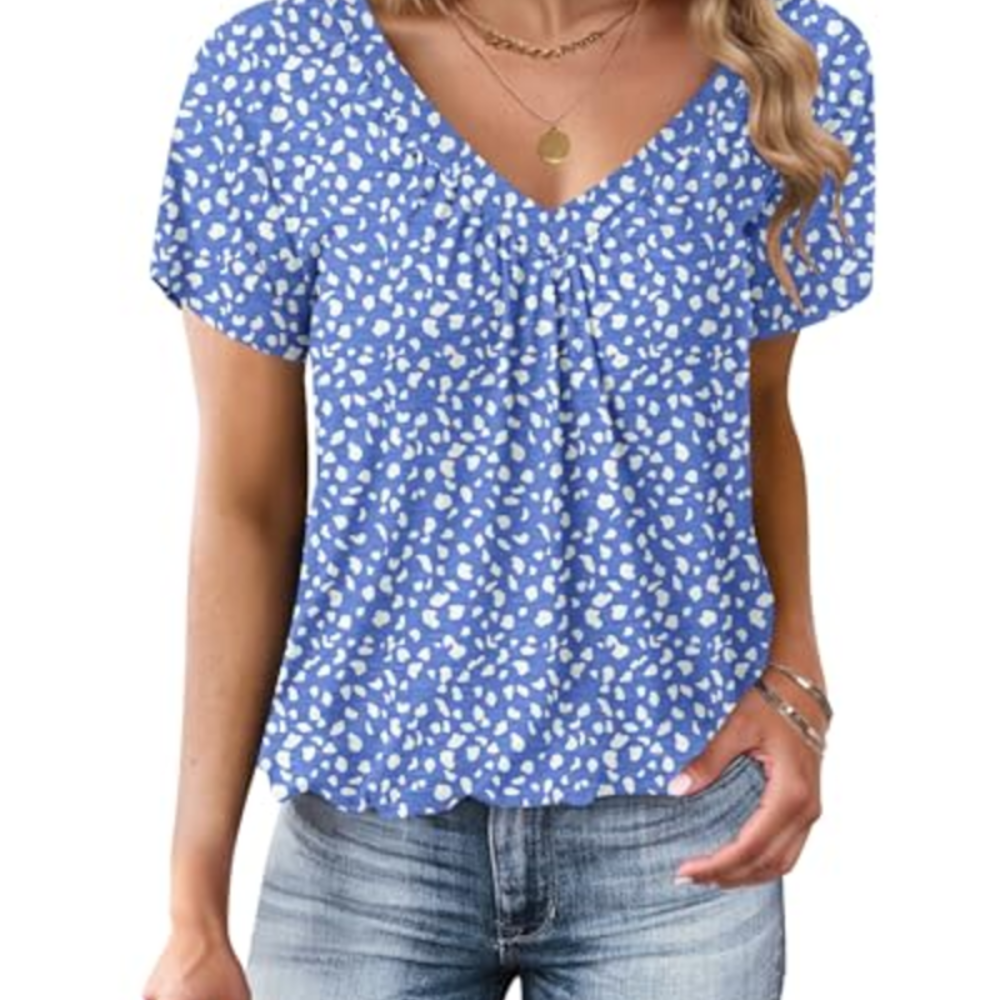 Harriet Damen-Sommershirt – Plissierter V-Ausschnitt, kurze Ärmel und Ballonsaum