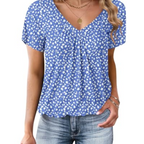 Harriet Damen-Sommershirt – Plissierter V-Ausschnitt, kurze Ärmel und Ballonsaum