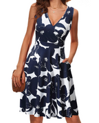 Hadleigh Women’s Dress – Floral Print, V-Neck, High Waist and Midi Length