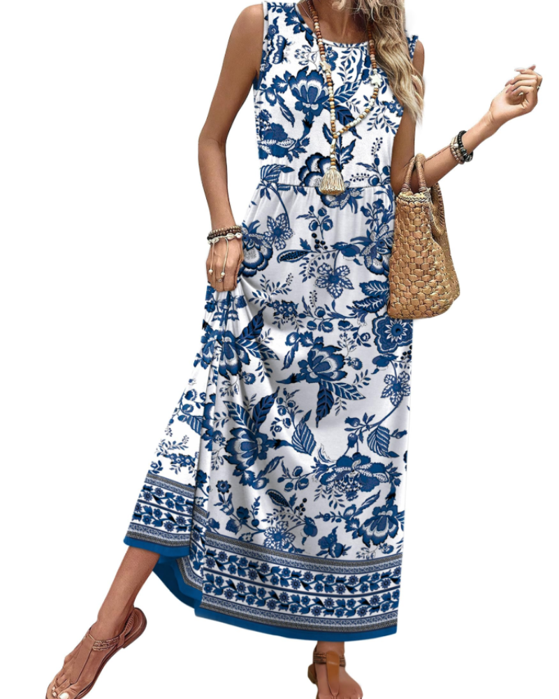 Presley Abito Maxi Donna – Linea ad A, Girocollo, Senza Maniche e Tasche