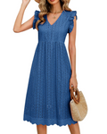 Lennox Abito Midi Donna – 100% Cotone, Scollo a V, Maniche a Volant e Tasche