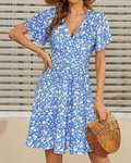 Delilah Robe d’été pour femme – Imprimé floral, col en V, manches courtes et coupe fluide