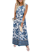 Presley Abito Maxi Donna – Linea ad A, Girocollo, Senza Maniche e Tasche