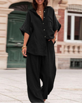 Conjunto completo de verano para mujer Imogen: camisa con botones y pantalones palazzo con bolsillos