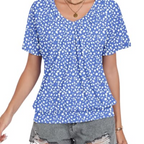 Harriet Damen-Sommershirt – Plissierter V-Ausschnitt, kurze Ärmel und Ballonsaum