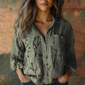 Gwendolyn Blusa Donna – Scollo a V, Bottoni, Maniche Lunghe e Stampa Floreale