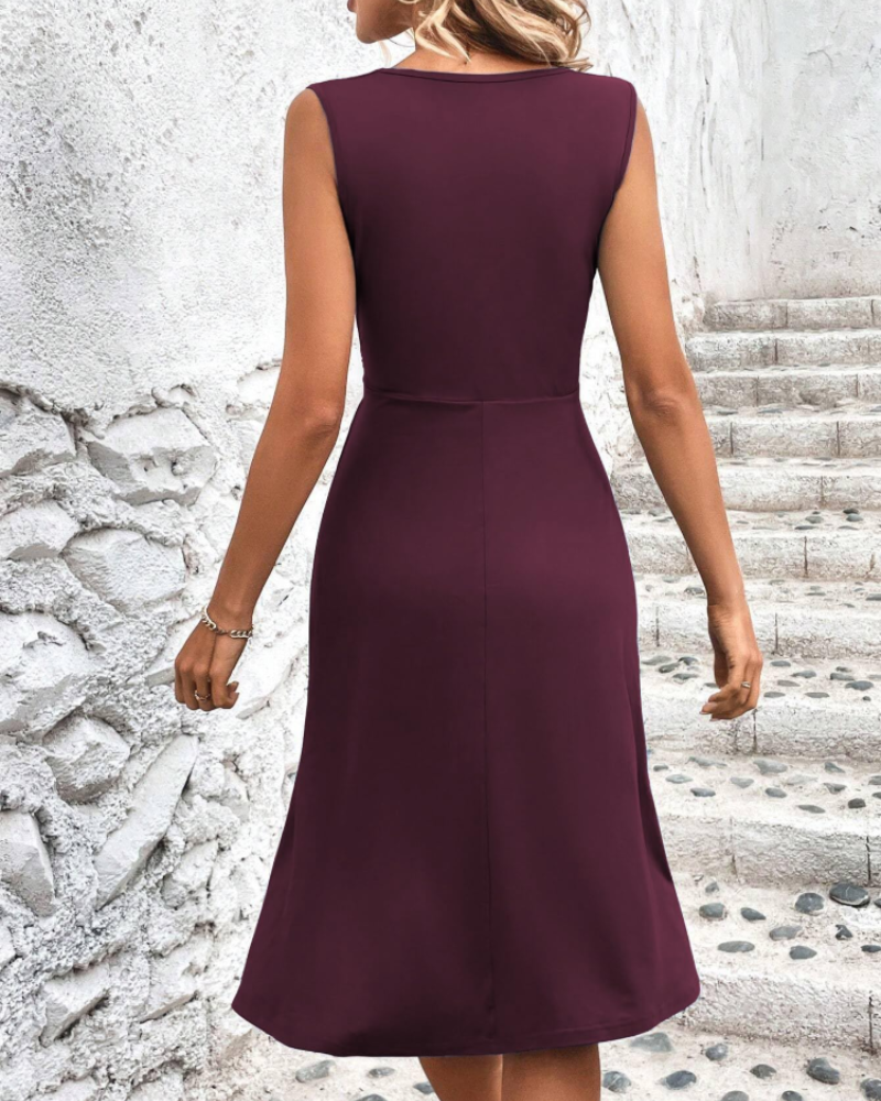 Haisley Women’s Short Dress – V-Neck, High Waist, and Cross-Over Detail
