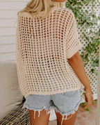 Brielle Women's Crochet Top – Lightweight Short-Sleeve Openwork Cover-Up