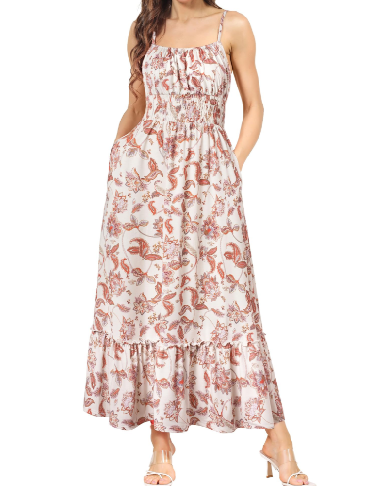 Marissa Floral Maxi Dress for Women – Adjustable Straps, Smocked Waist and Ruffled Skirt