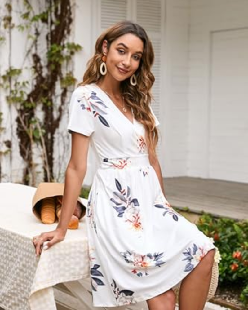 Aveline Abito Midi Donna – Portafoglio, Scollo a V, Vita Pieghettata e Tasche