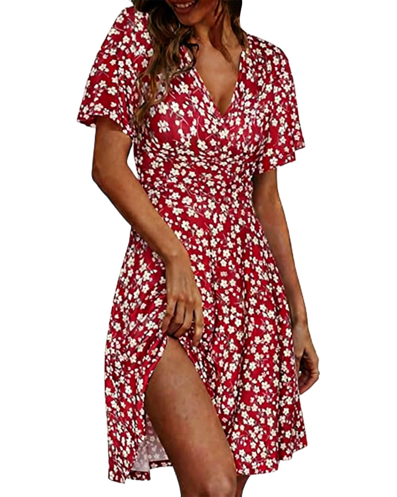 Delilah Damen-Sommerkleid – Blumenmuster, V-Ausschnitt, kurze Ärmel und weich fallende Silhouette