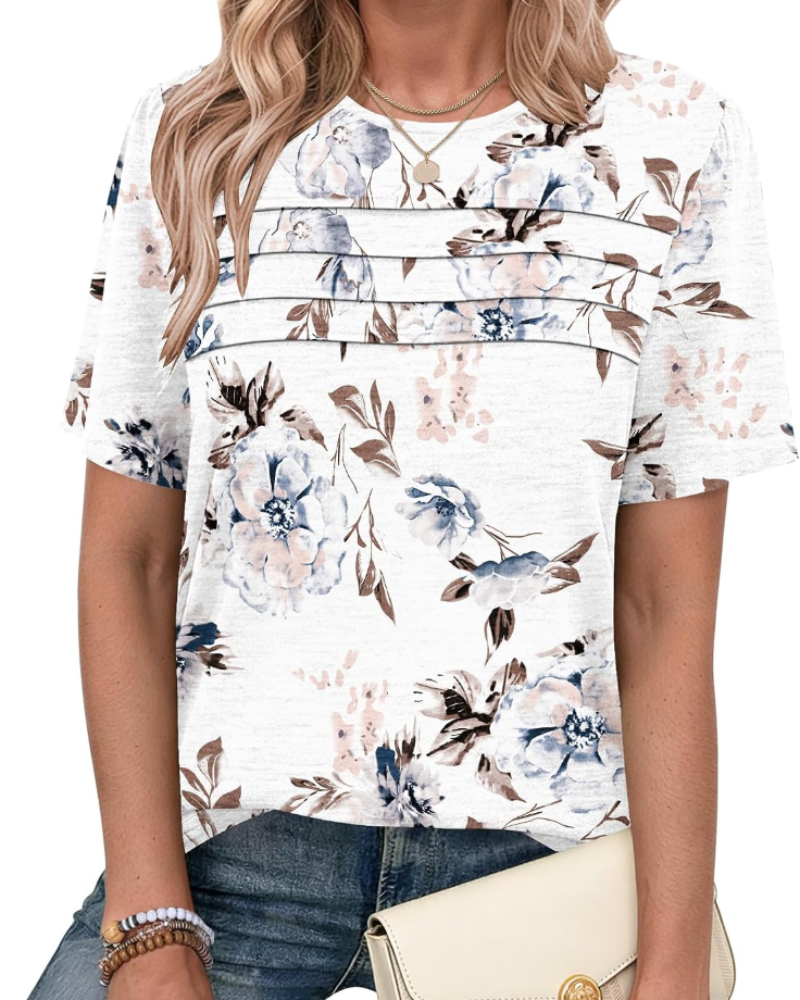 Courtney T-Shirt für Damen – Rundhalsausschnitt, kurze Ärmel, vordere Falten und lockere Passform