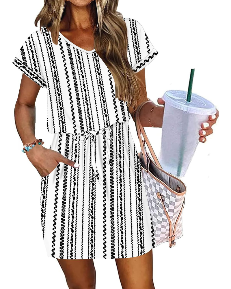 Vestido de verano Audrey para mujer – Escote en V, cintura ajustable y bolsillos laterales