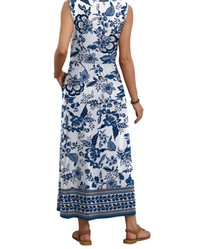 Presley Abito Maxi Donna – Linea ad A, Girocollo, Senza Maniche e Tasche