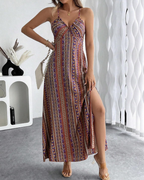 Maisie Damen-Maxikleid – V-Ausschnitt, Boho-Ethno-Print und ärmelloses Design