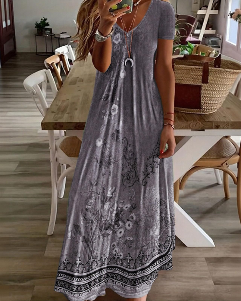 Rosalie Abito maxi da donna – scollo a V, maniche corte, tessuto elasticizzato e stile resort