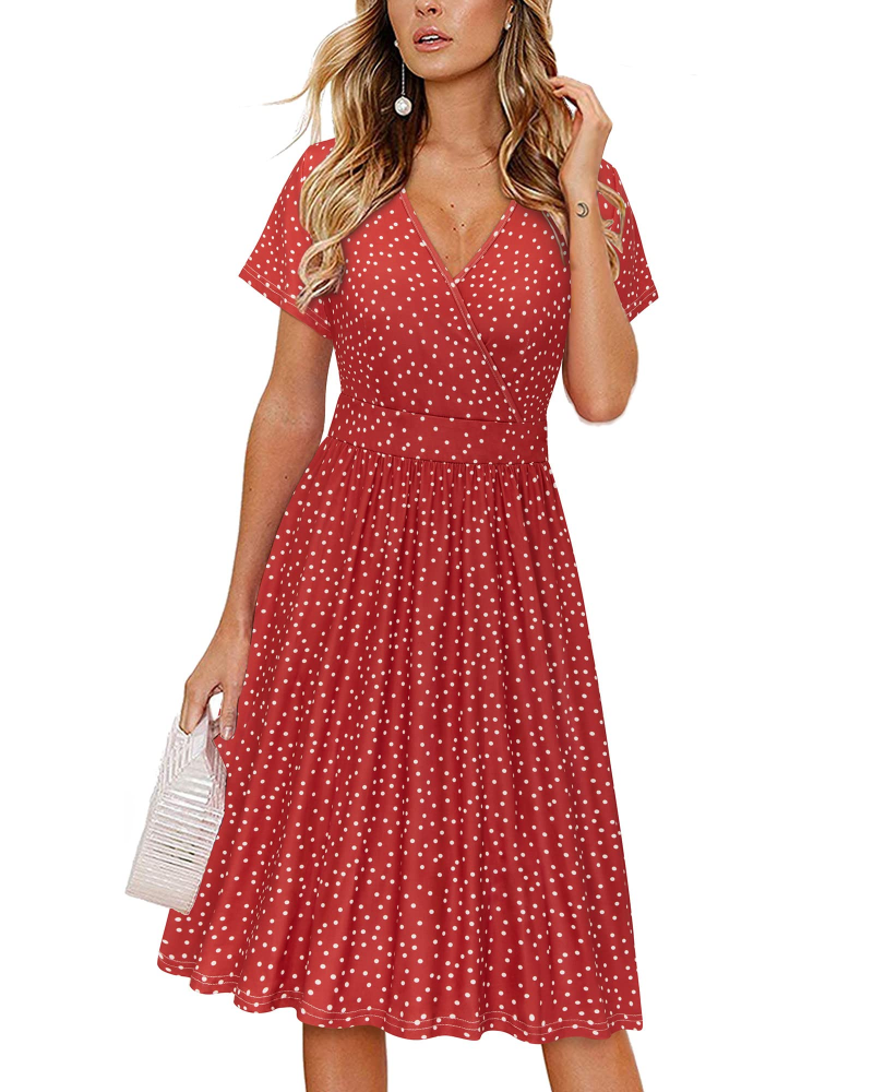 Aveline Abito Midi Donna – Portafoglio, Scollo a V, Vita Pieghettata e Tasche