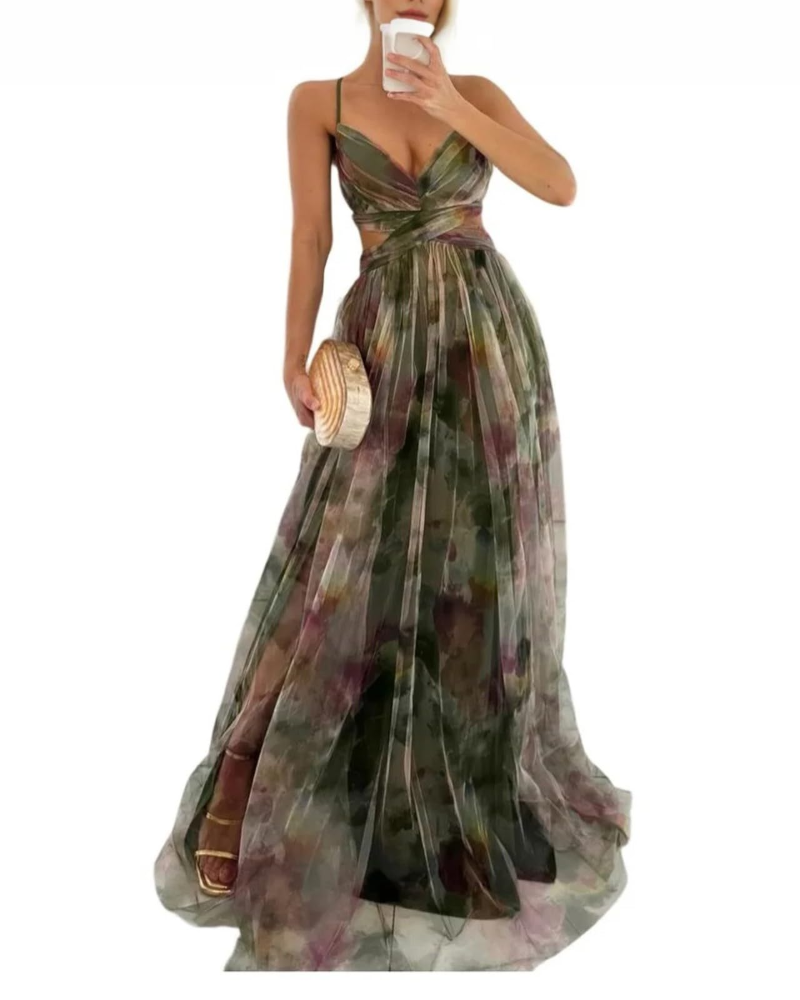 Elara Women’s Summer Dress – Floral Print, Thin Straps, and Fitted Waist
