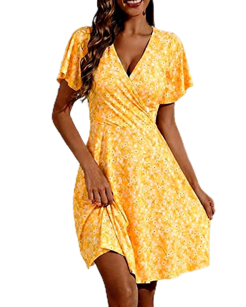 Delilah Damen-Sommerkleid – Blumenmuster, V-Ausschnitt, kurze Ärmel und weich fallende Silhouette