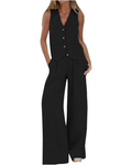 Damen-Sommer-Komplettset Vivian – Weste mit V-Ausschnitt und weit geschnittene Leinenhose