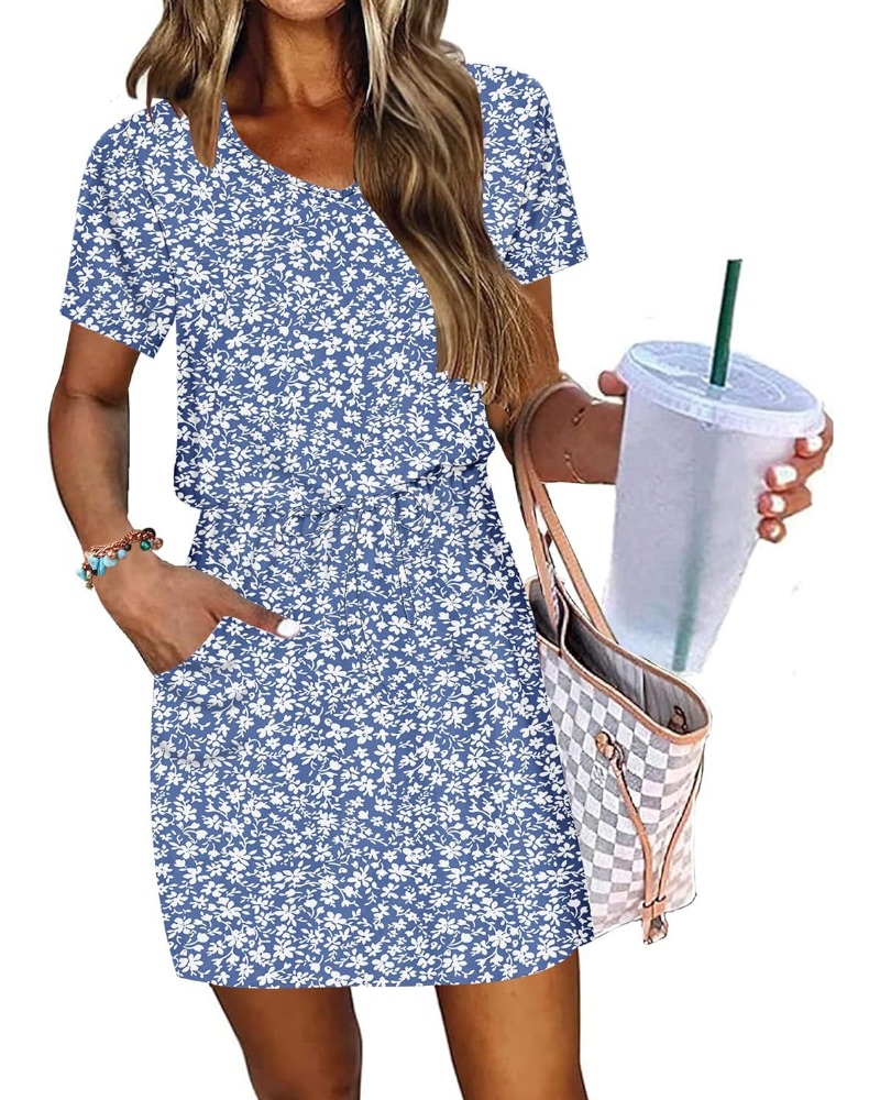 Vestido de verano Audrey para mujer – Escote en V, cintura ajustable y bolsillos laterales