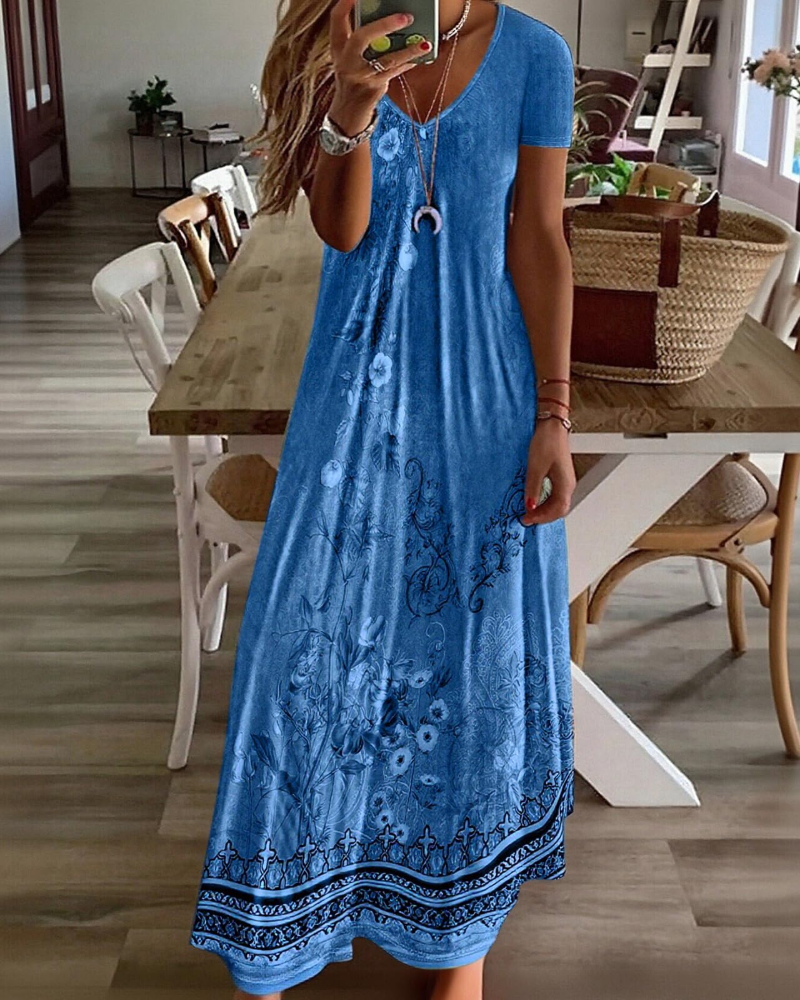 Rosalie Abito maxi da donna – scollo a V, maniche corte, tessuto elasticizzato e stile resort