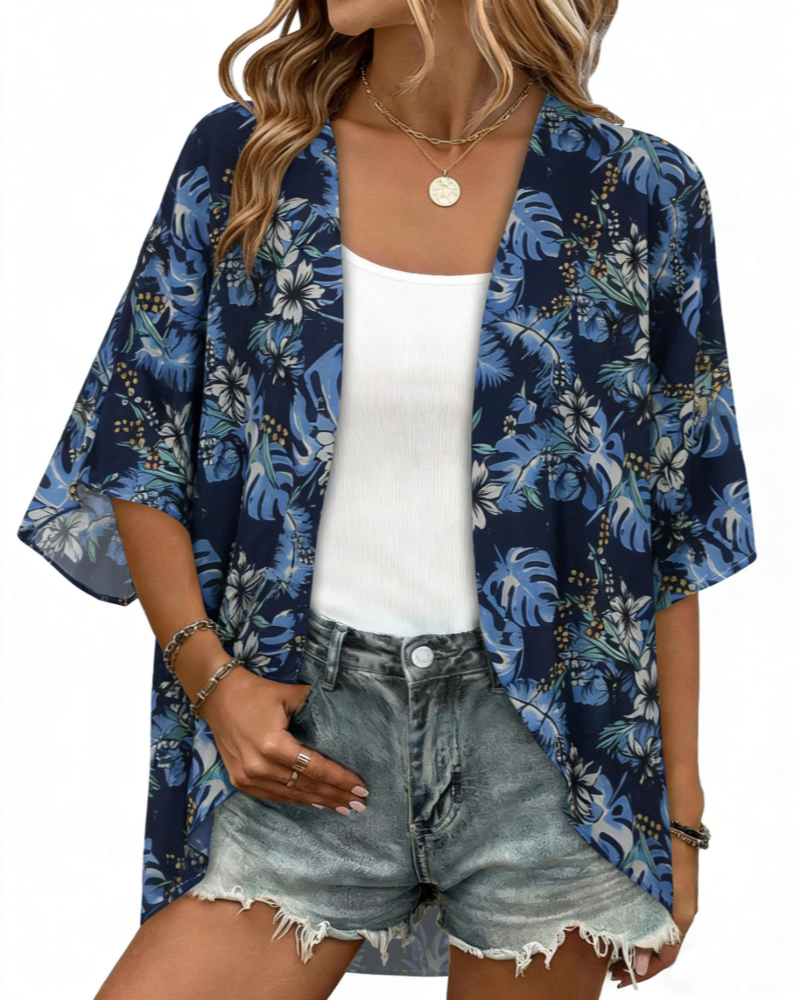 Kimono floral de mujer Avery – Chifón ligero, mangas cortas y corte holgado