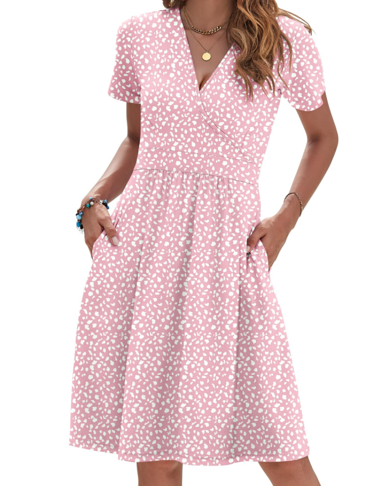 Brielle Vestido de verano para mujer – Escote en V, cintura cruzada y bolsillos laterales