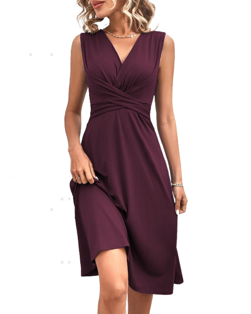 Haisley Women’s Short Dress – V-Neck, High Waist, and Cross-Over Detail