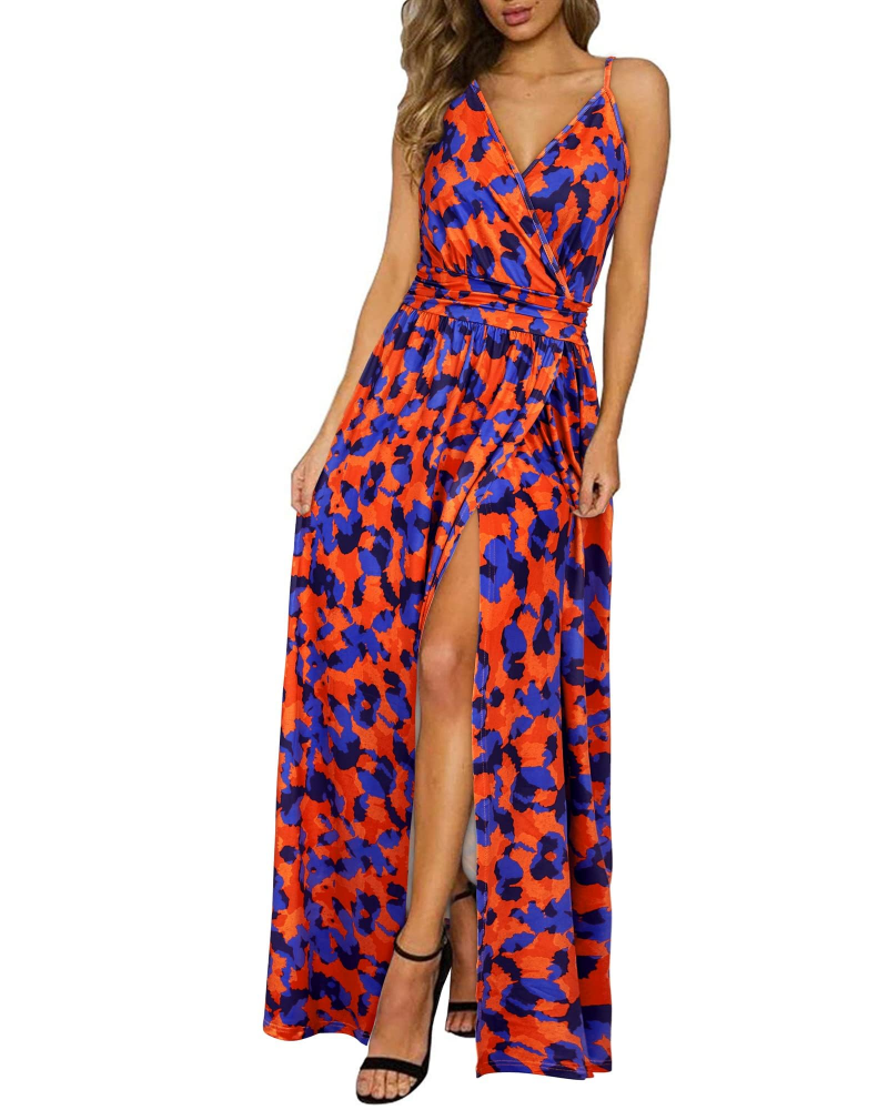 Savannah Damen-Maxikleid – Blumenmuster, V-Ausschnitt, verstellbare Träger und Schlitze
