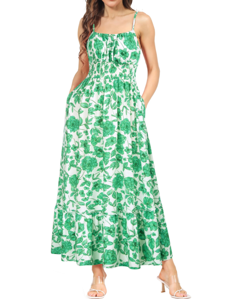 Marissa Abito maxi da donna floreale – spalline regolabili, vita arricciata e gonna a balze