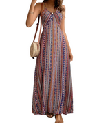 Maisie Damen-Maxikleid – V-Ausschnitt, Boho-Ethno-Print und ärmelloses Design