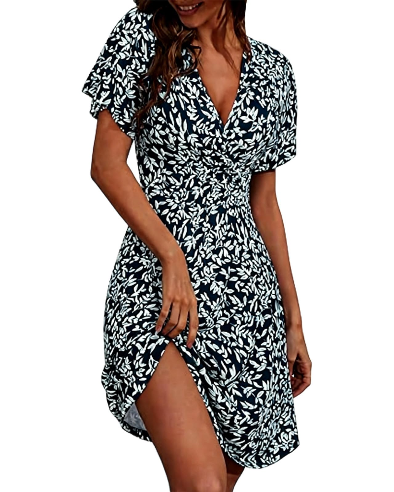 Delilah Damen-Sommerkleid – Blumenmuster, V-Ausschnitt, kurze Ärmel und weich fallende Silhouette