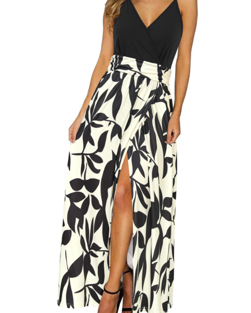 Savannah Damen-Maxikleid – Blumenmuster, V-Ausschnitt, verstellbare Träger und Schlitze