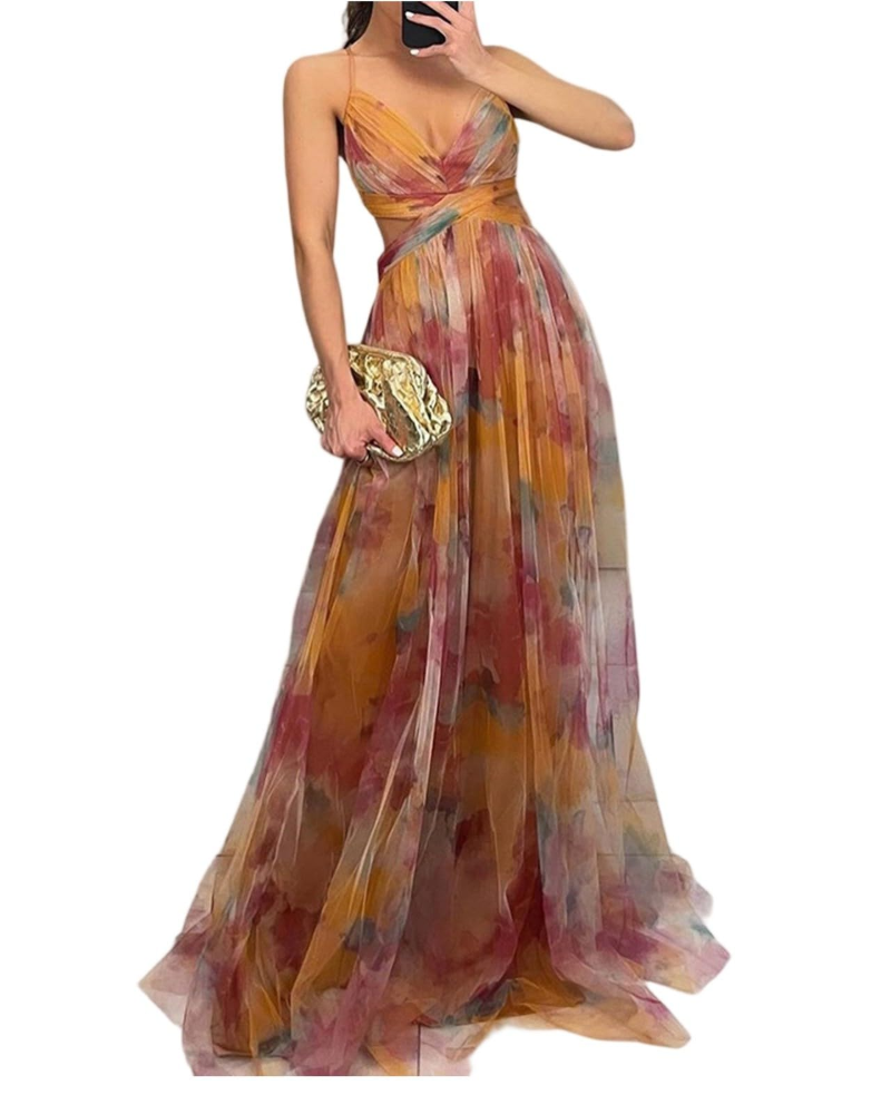 Elara Women’s Summer Dress – Floral Print, Thin Straps, and Fitted Waist