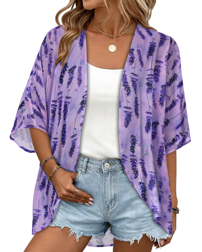 Kimono floral de mujer Avery – Chifón ligero, mangas cortas y corte holgado