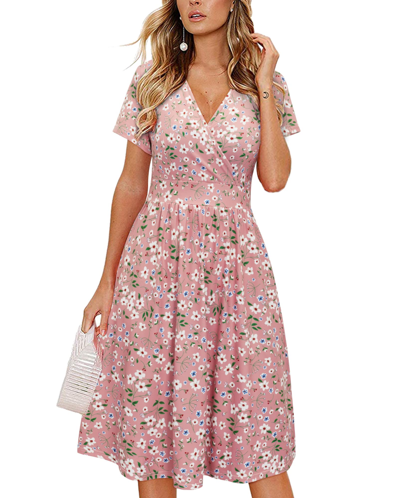 Aveline Abito Midi Donna – Portafoglio, Scollo a V, Vita Pieghettata e Tasche