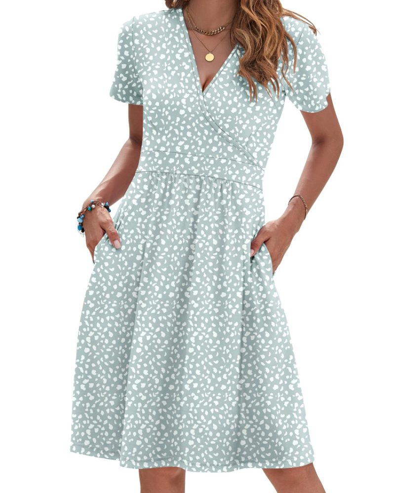 Brielle Vestido de verano para mujer – Escote en V, cintura cruzada y bolsillos laterales