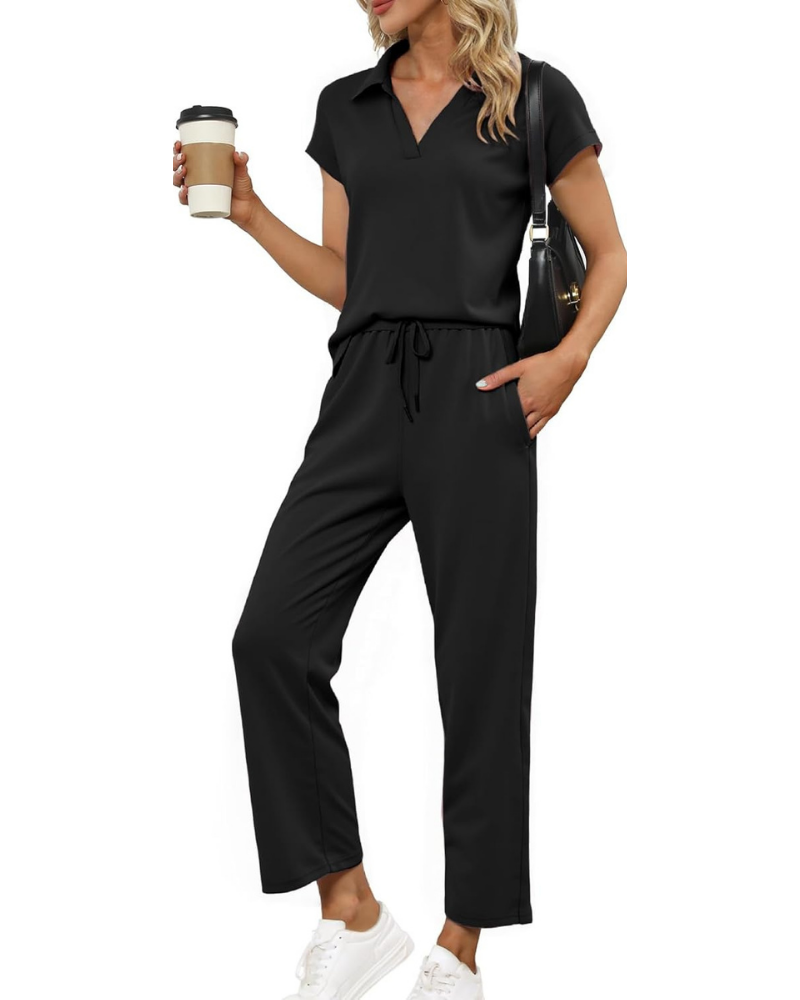 Lillian Komplettes Damen-Sommeroutfit – Oberteil mit V-Ausschnitt und weite Hose mit Taschen