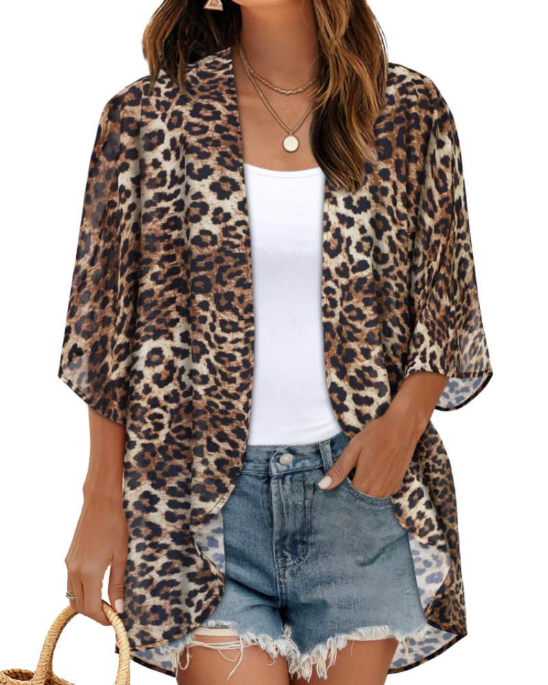 Kimono floral de mujer Avery – Chifón ligero, mangas cortas y corte holgado