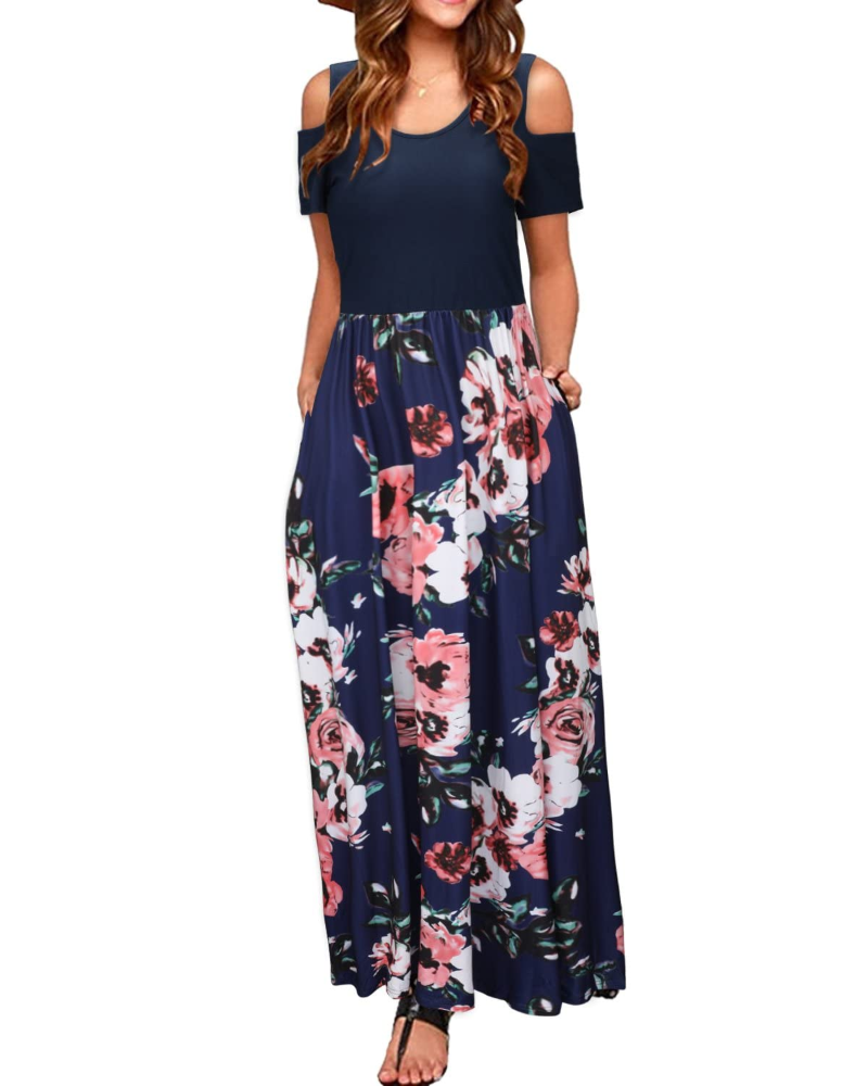 Sutton Maxi-Kleid für Damen – schulterfrei, mit Blumenmuster und Seitentaschen