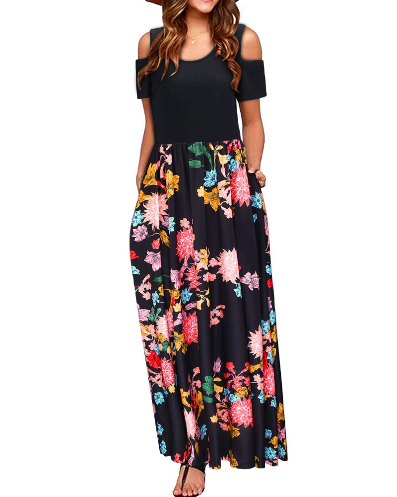 Sutton Maxi-Kleid für Damen – schulterfrei, mit Blumenmuster und Seitentaschen