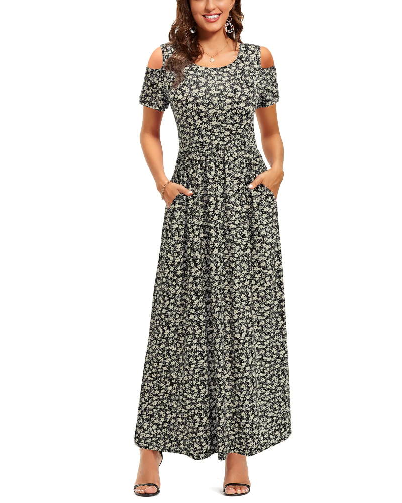 Sutton Maxi-Kleid für Damen – schulterfrei, mit Blumenmuster und Seitentaschen