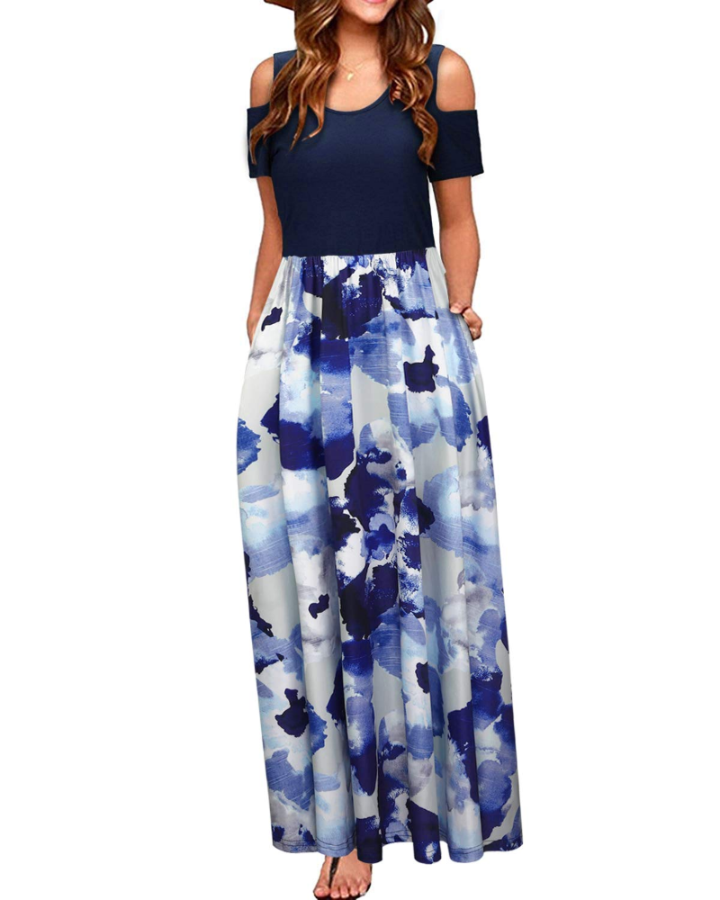 Sutton Maxi-Kleid für Damen – schulterfrei, mit Blumenmuster und Seitentaschen