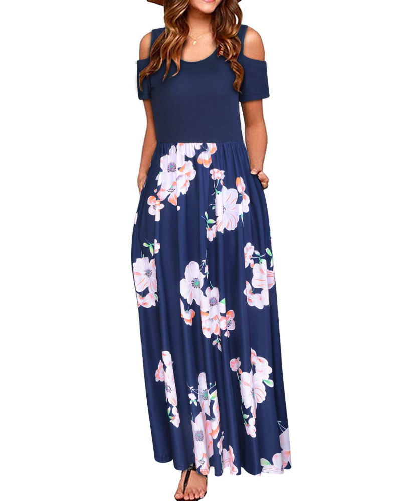 Sutton Maxi-Kleid für Damen – schulterfrei, mit Blumenmuster und Seitentaschen