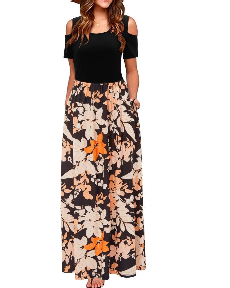 Sutton Maxi-Kleid für Damen – schulterfrei, mit Blumenmuster und Seitentaschen