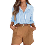 Edith Camicia Donna Estiva – Cotone e Lino, Scollo a V, Bottoni e Maniche Lunghe