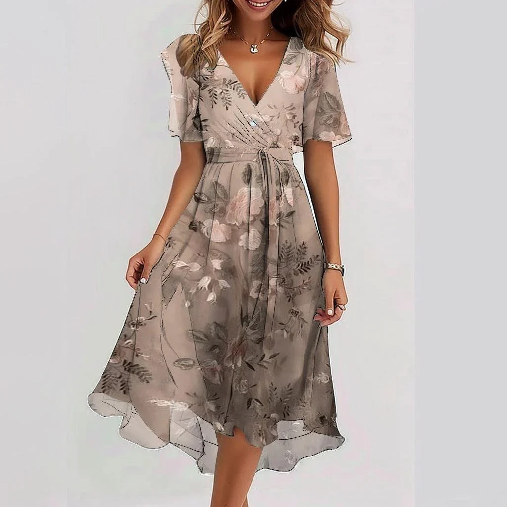 Everly Vestido Midi Mujer – Floral, Escote en V Elegante y Corte Fluido